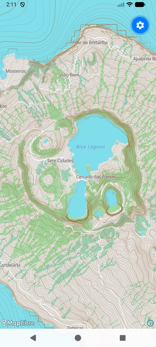 Offline Azores map showing Sete Cidades with contours and place labels